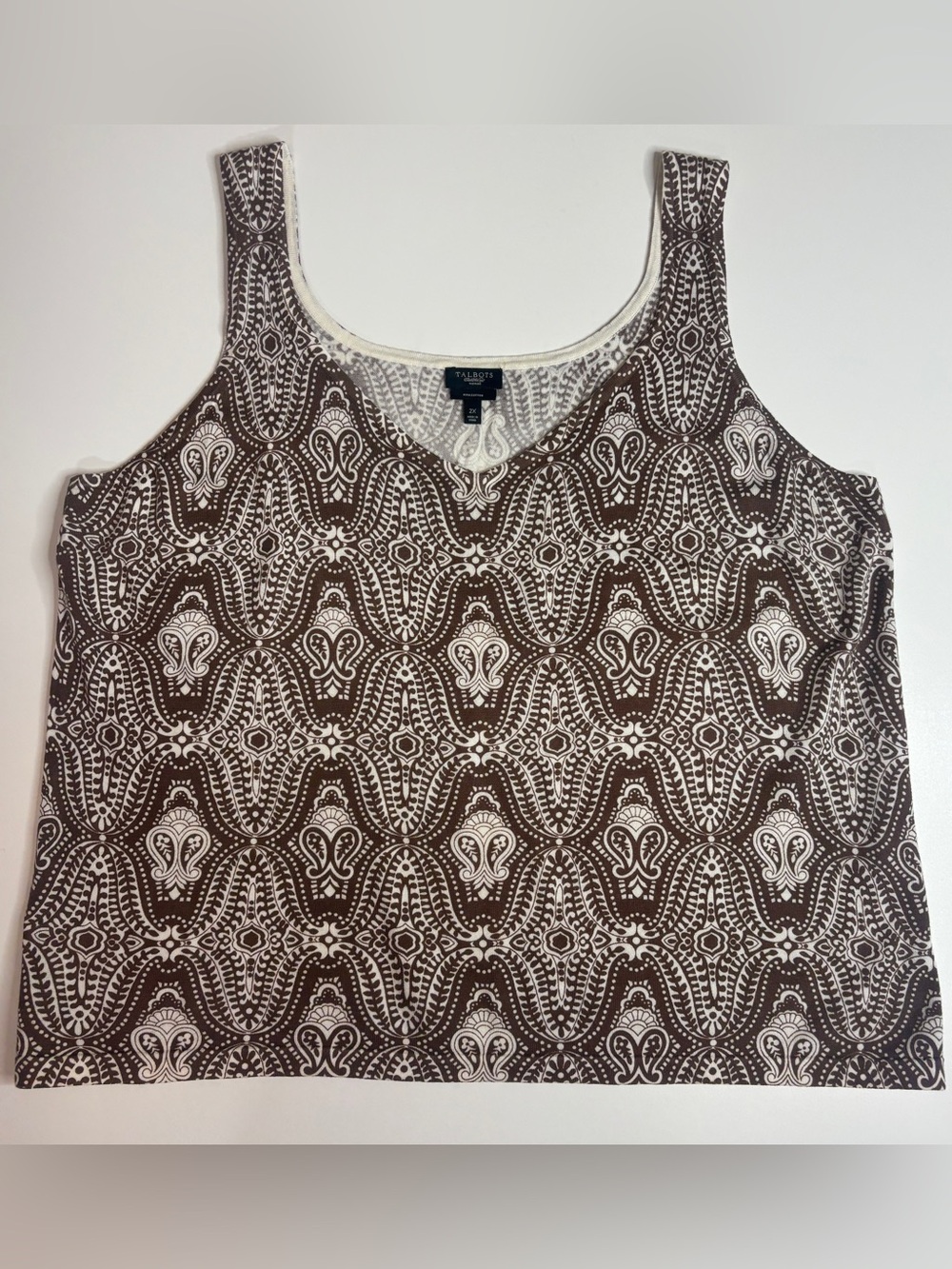 Talbots 2X Pima Cotton Paisley Tank Coastal Grandmother Boho Top